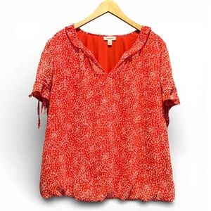 Tamara H. Red Floral Short Sleeve Blouse Women’s 1X